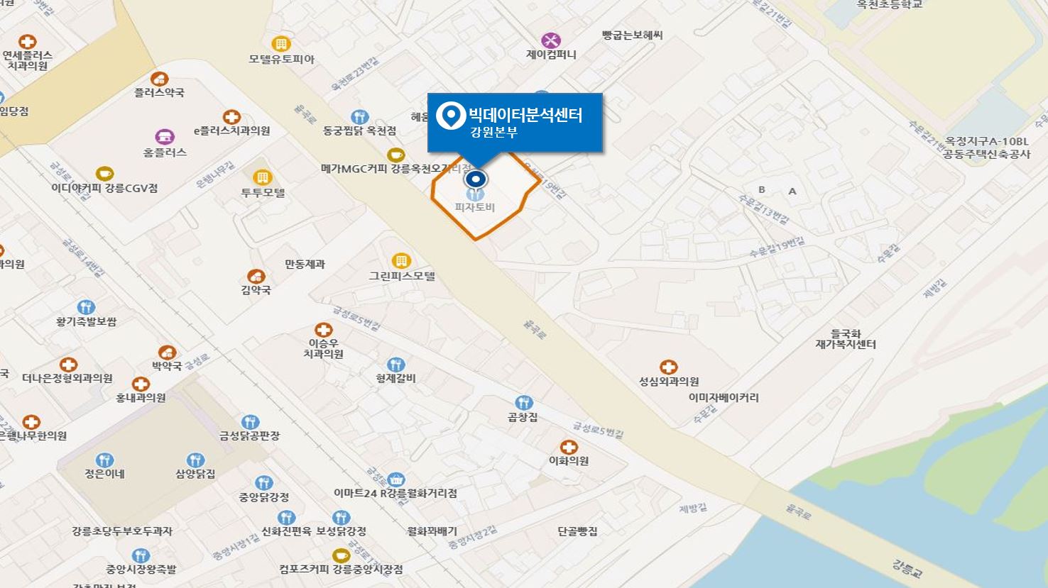 빅데이터분석센터 강원센터 지도입니다. 상세한 찾아오시는 방법은 하단 설명을 참고해주세요.